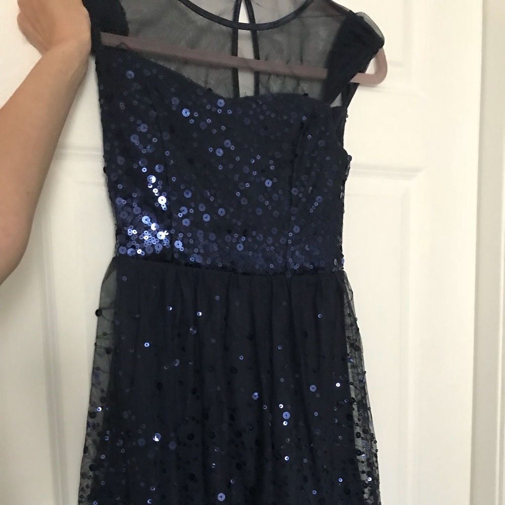 Navy Sequined Evening Mini Dress